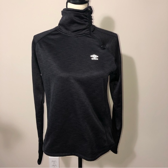Umbro Womens Funnel Neck Side Zip Fleece Lined Sweatshirt L Thumb Holes Black - Picture 1 of 10